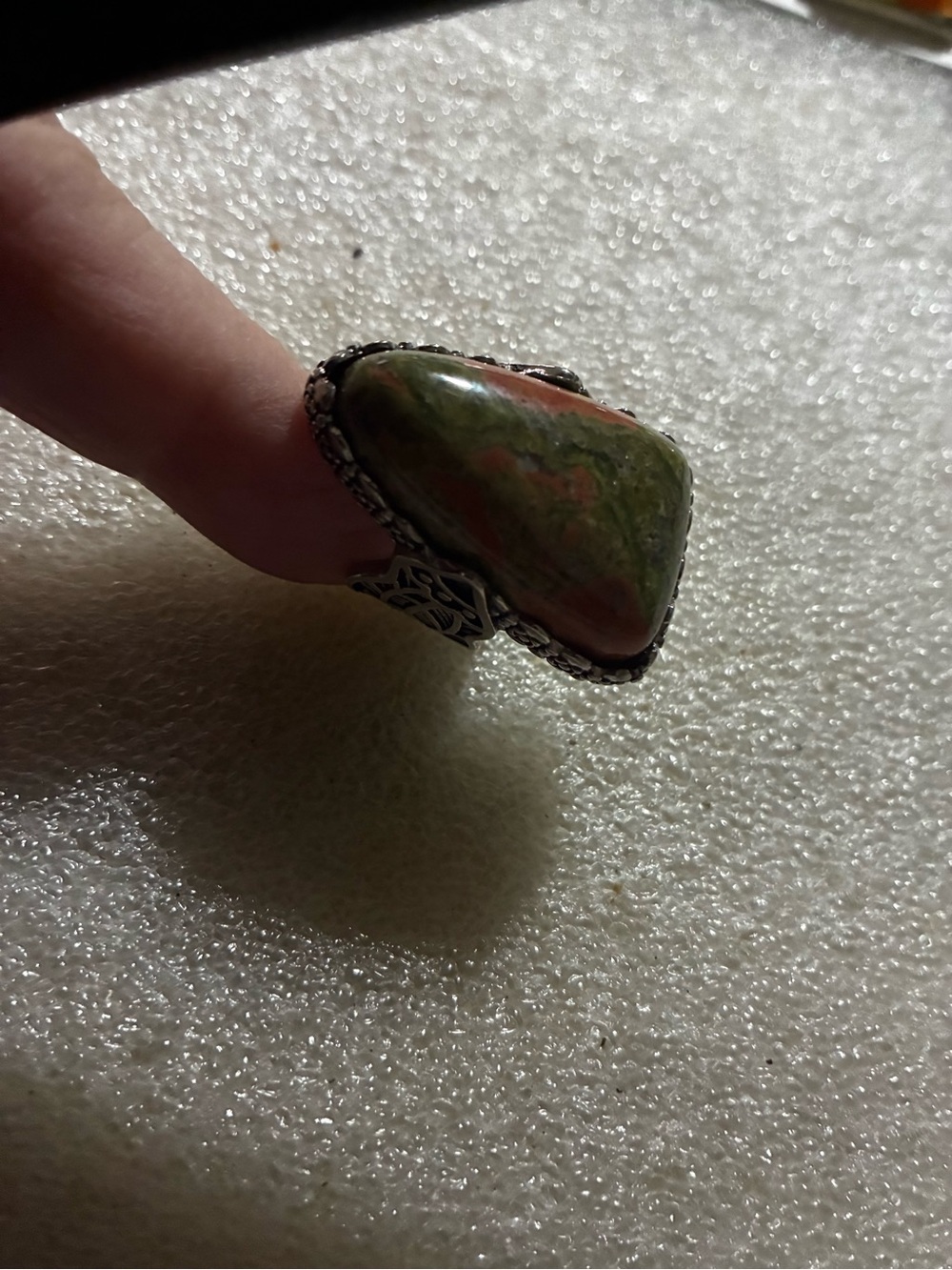 Vintage silver Green and Orange Stone Statement Ring